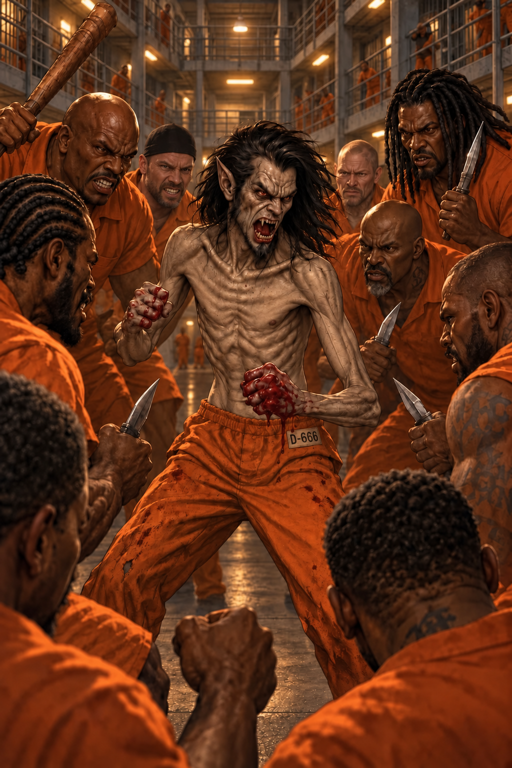 Vlad surrounded by inmates in Cellblock D
